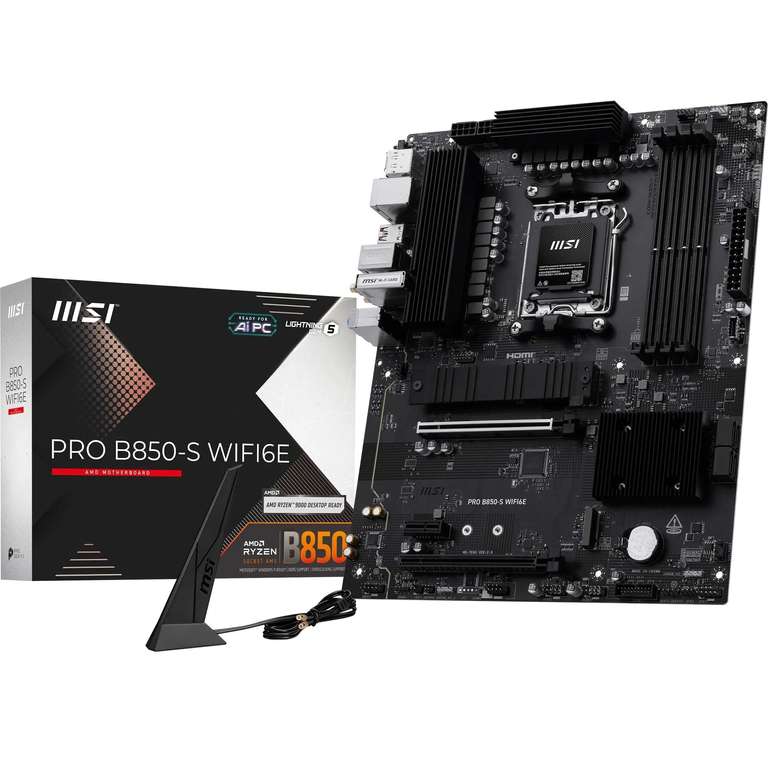 MSI PRO B850-S WIFI6E Motherboard, ATX - Supports AMD Ryzen 9000/8000 / 7000 Processors, AM5 - DDR5 Memory Boost (8200+ MT/s OC)
