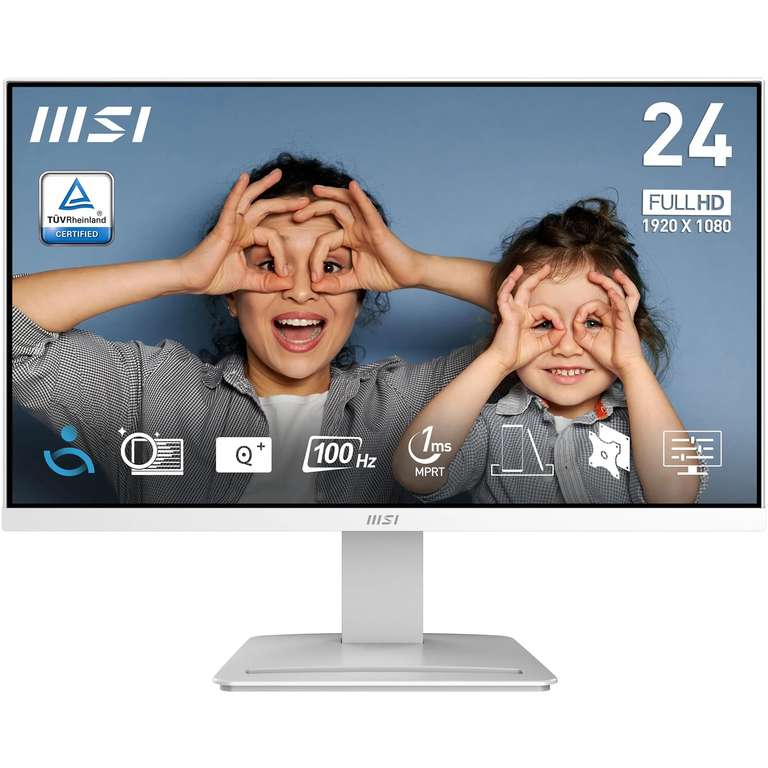 MSI PRO MP2412W 23.8 Inch Full HD Monitor - 1920 x 1080 Wide View Panel, 100 Hz, VESA Mountable, Built-in Speakers, Black/White