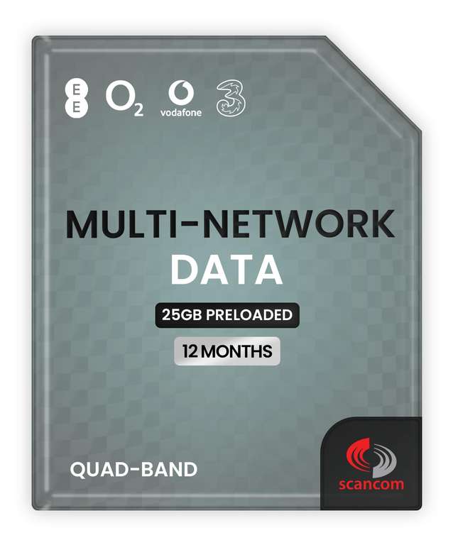 Multi-Network Data Sim - One-off 25GB Data for 12 Months - Connects to EE, 3, O2 or Vodafone, W/voucher - By Scancom/FBA [Selected Accounts]
