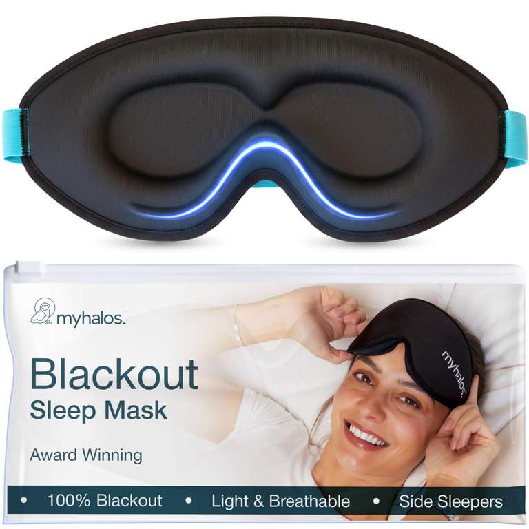 MyHalos Blackout Sleep Mask, Eye Mask for Sleeping, Zero Pressure, Includes Storage Pouch - First Option Products FBA