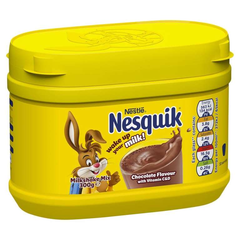 Nesquik Chocolate Milkshake Powder – Chocolate Flavoured Milkshake Mix with Vitamins C & D 300g Tub
