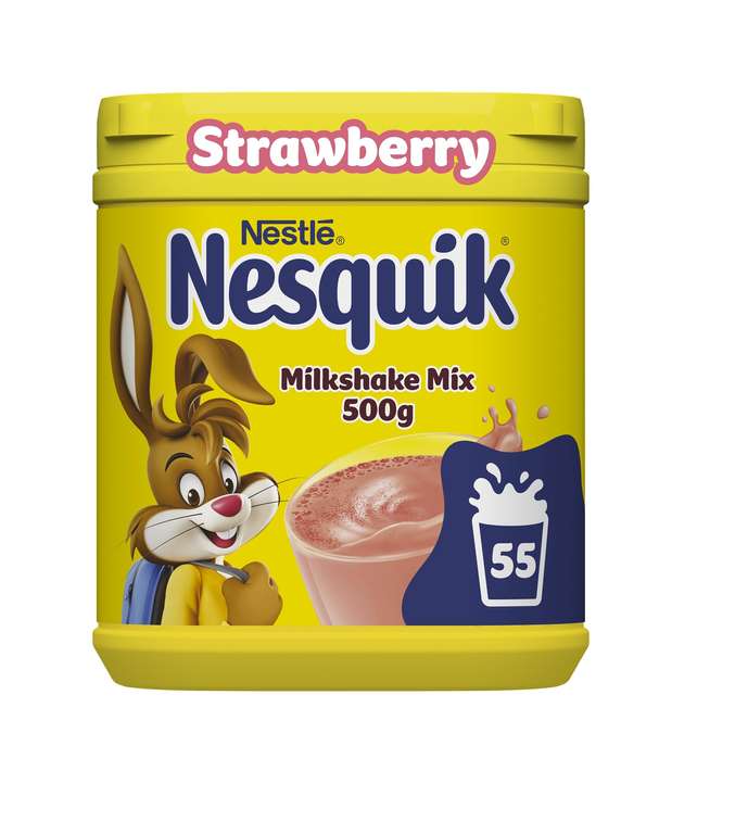 Nesquik Strawberry Flavoured Milkshake Powder - 500g Tub - S&S £2.34