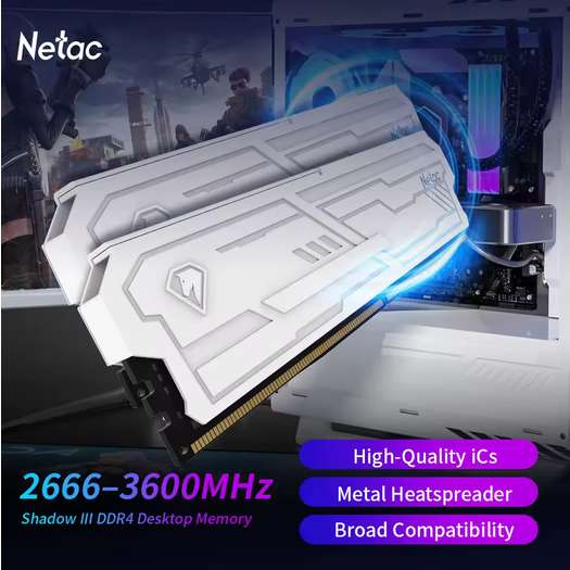 Netac Shadow III 3200MHZ 32GB DDR4 RAM ( 2x16GB / DIMM / White ) w/code+PayPal @Netac Official Store