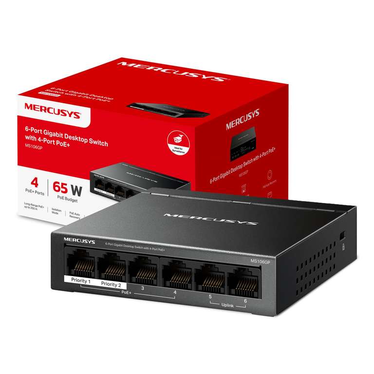 NEW MERCUSYS MS106GP 6-Port Gigabit PoE+ Switch, Network Switch