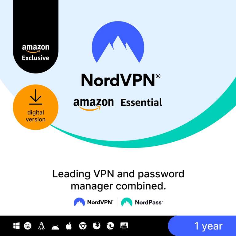 NordVPN Amazon Essential, 10 Devices, 1-Year, VPN & Password Manager, Digital Code