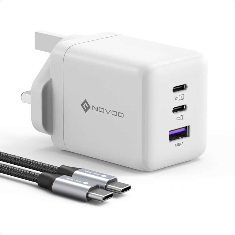 NOVOO 100W USB C Charger, GaN III Fast Charger Block with 3 Ports, PD 3.0 & PPS - Mbest EU FBA (Prime Exclusive)