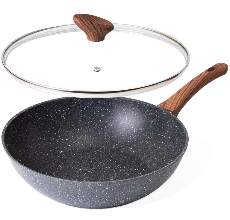 Nuovva Non-Stick Wok Frying Pan 28cm with Lid - with voucher - Sold by MALMO FBA