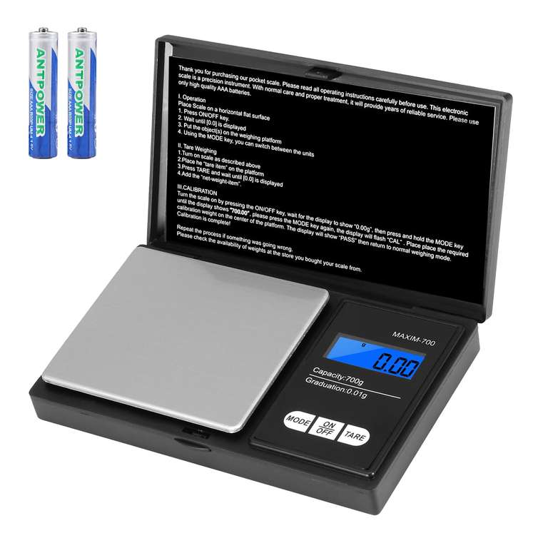 Oderra 700g x 0.01g Precision Mini Scale Portable LCD | Back-Lit LCD, 2 Batteries Included