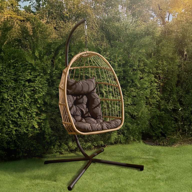 OHS Hanging Egg Chair, Rattan Swing Chair Wicker Hammock with Stand, Natural - Sold & Dispatched By OnlineHomeShop