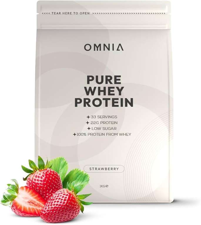 OMNIA Pure Whey Protein Powder, 22G Protein Per Serving - 33 Servings - 1 KG - Strawberry