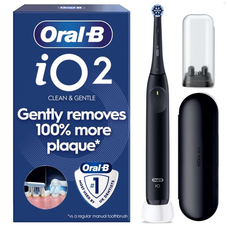 Oral-B iO2 Electric Toothbrushes, 2 Handles, Night Black & Forest Green | 2 Gentle Care Brush Heads, Travel Case, Travel Refill Holder