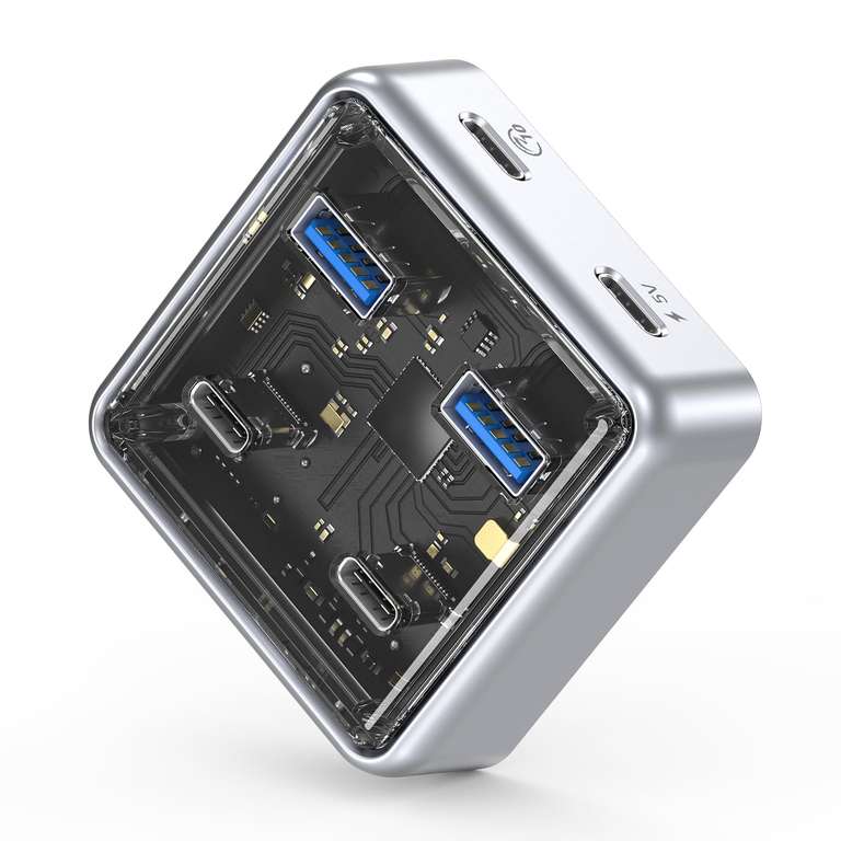 ORICO USB Hub 4 Port with 10Gbps Speed, Transparent Mechanical USB C Hub with Power Delivery with 40% discount ORICO Official Store FBA