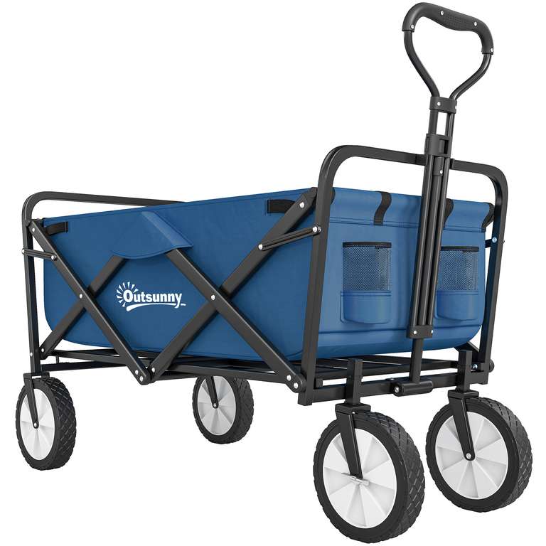 Outsunny 135L Festival Trolley on Wheels, Folding Wagon Camping Trolley Cart with Adjustable Handle, Dual Brakes