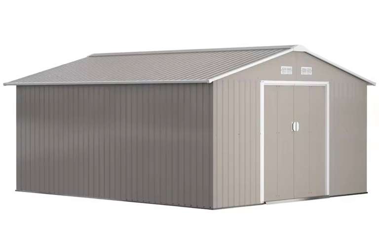 Outsunny 13 x 11ft Metal Garden Shed, Outdoor Storage with Ventilation Slots - w/Code, Sold By AOSOM MHSTAR UK Store
