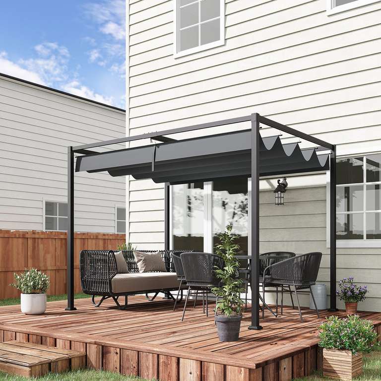 Outsunny 3 x 2m Metal Pergola Gazebo Patio Sun Shelter Retractable Canopy, Grey - With Code - Sold by Outsunny (UK Mainland)