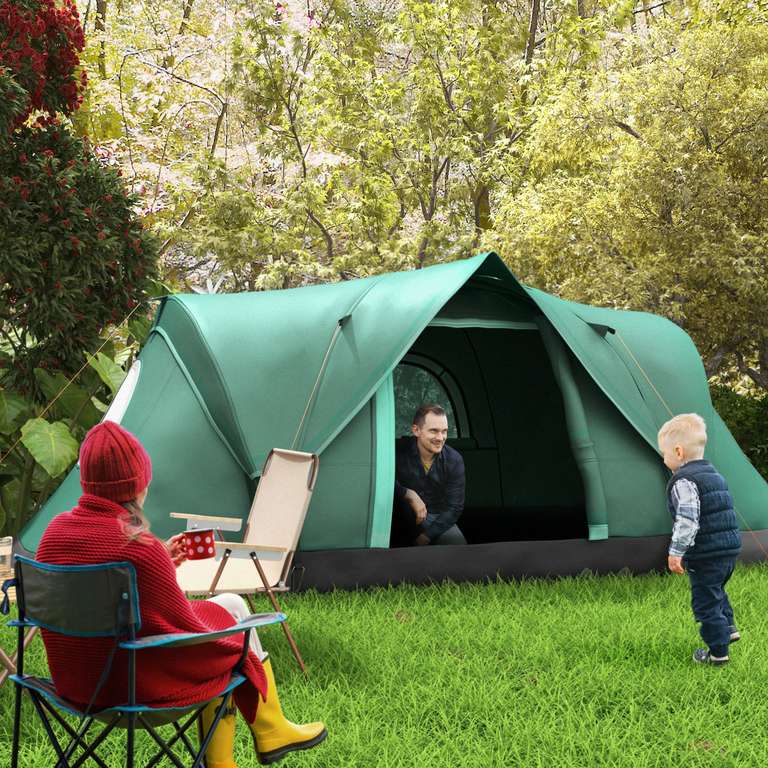Outsunny 5 Man Camping Tent, Large Tunnel Tent, w/ Groundsheet and Carry Bag - Dark Green