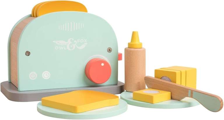 Owl & Fox Wooden Toaster Set, Pretend Play Toaster Set with Accessories