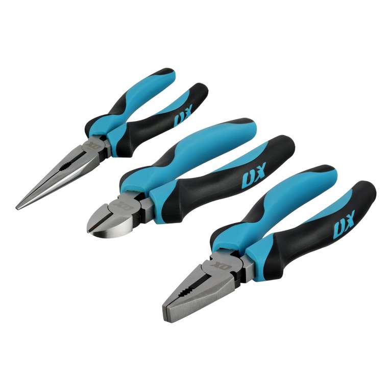 OX Pro 3-Piece Plier Set – Combination, Long Nose & Diagonal Cutting