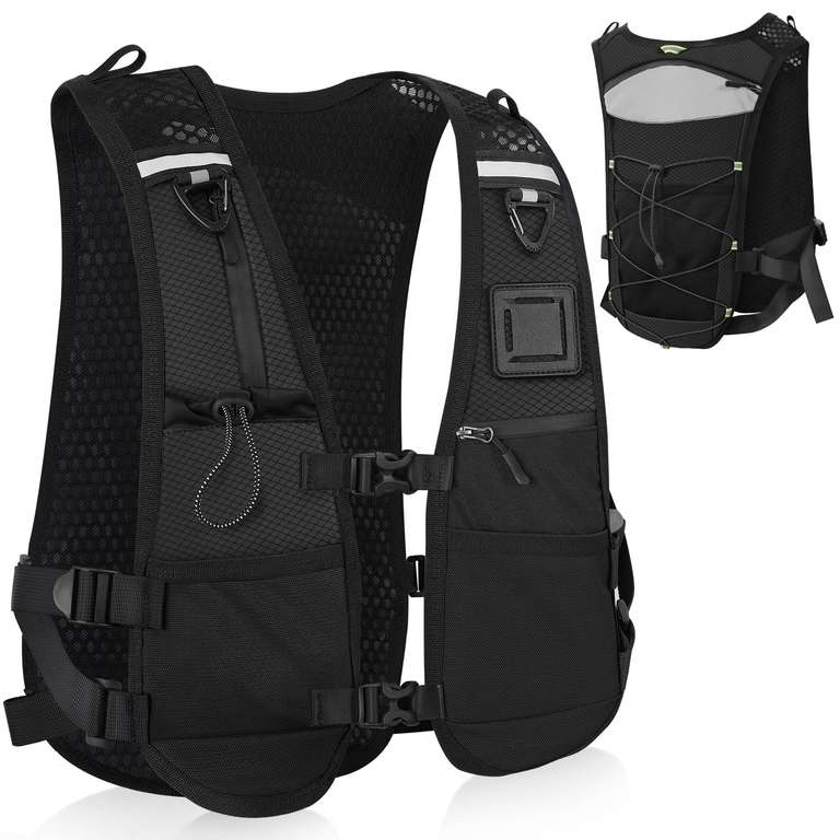 PELLOR Hydration Running Vest, 8 Pockets, Reflective, fits chest 33-48", holds 500ml flask & 2L bladder with voucher Sold by Xunlefei / FBA