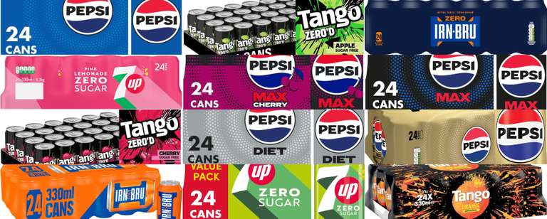 Pepsi Varieities /Irn Bru Varieities /Tango Varieities/ 7Up Varieities - 24 x 330ml - Coke Zero & Diet 18 x 330ml - 2 for £10 via Morrisons