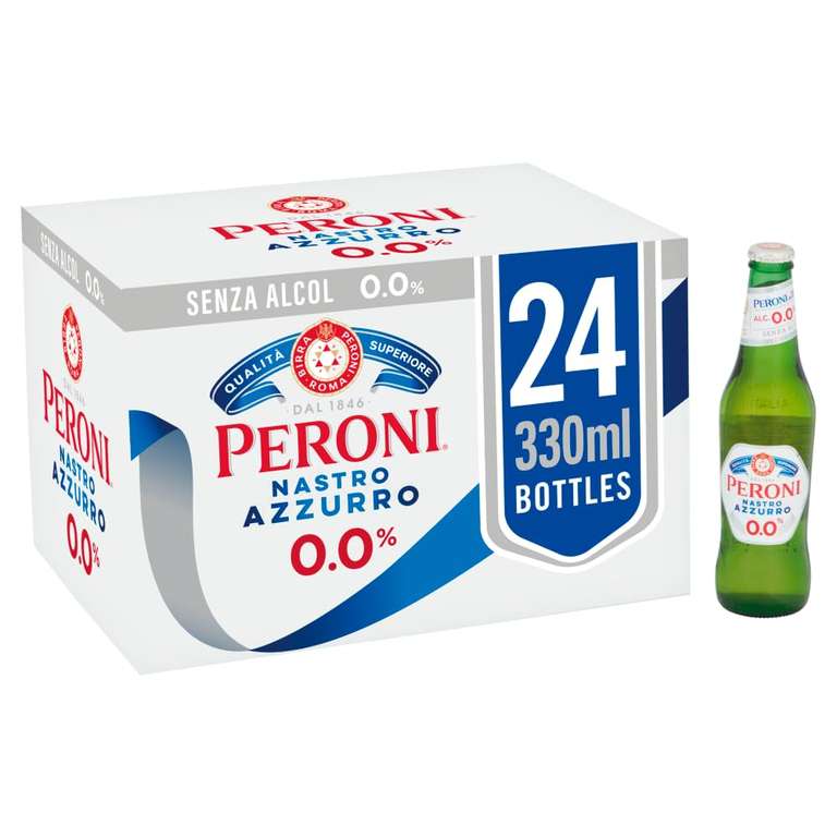 Peroni Nastro Azzurro Alcohol Free Beer, 0.0% ABV - 24 x 33cl Glass Bottles with £3 Voucher