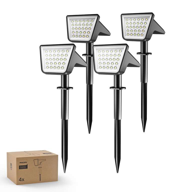 Philips 4 Pack Solar Spot Lights Outdoor Waterproof, 28 LED 7500K Solar Powered Landscape Pathway Lights - Sold by Favourline-UK / FBA