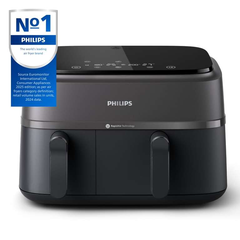 Philips Airfryer 3000 Series Dual Basket - 2 Drawer Air Fryer, 3L + 6L Capacity, RapidAir Plus Technology - sold FB Philips Home Appliances