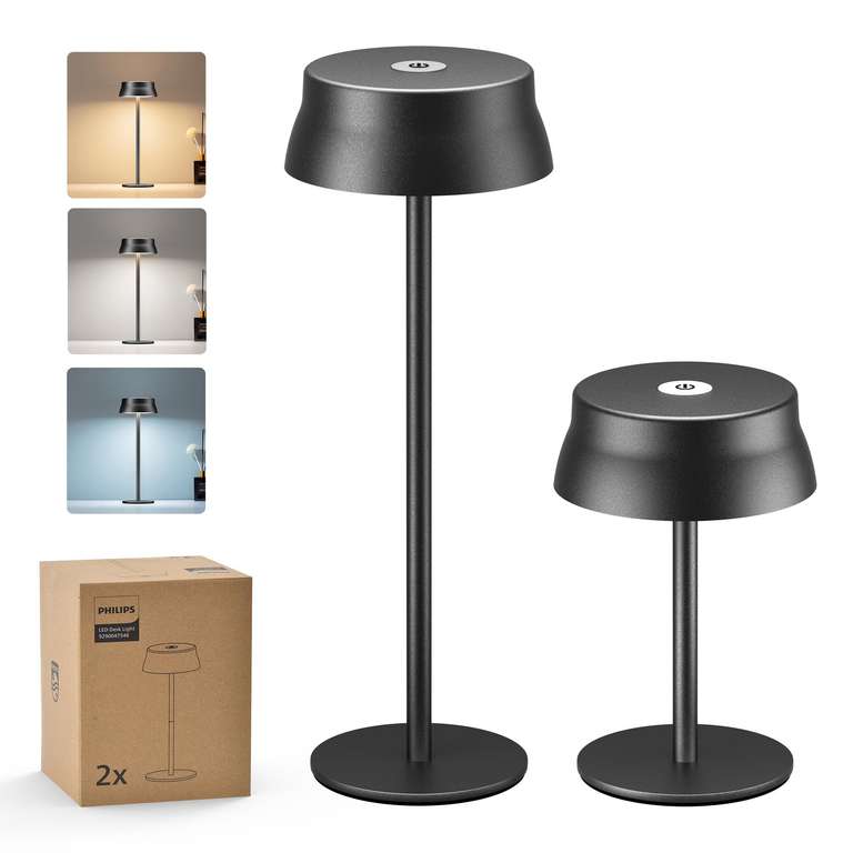 Philips Cordless Table Lamps (2) Rechargeable Battery, 2 Adjustable Height, Touch Control & 3 Color, Waterproof - Sold By Favourline-UK/FBA