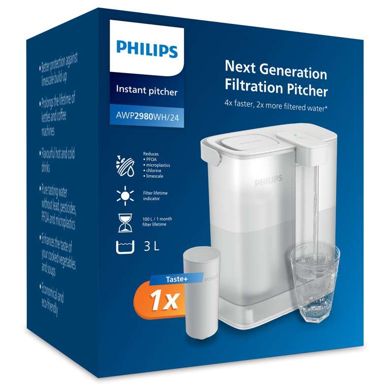 Philips Instant Water Filter Pitcher (3L) – Clean & Great-Tasting Water in Seconds – – 1x Taste + Filter