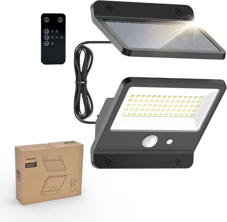 Philips Solar LED 6500K Flood Light, PIR Motion Sensor, Remote 16ft Cable IP65 3 Modes (2 PK £24.99) Sold by Favourline-UK / FBA