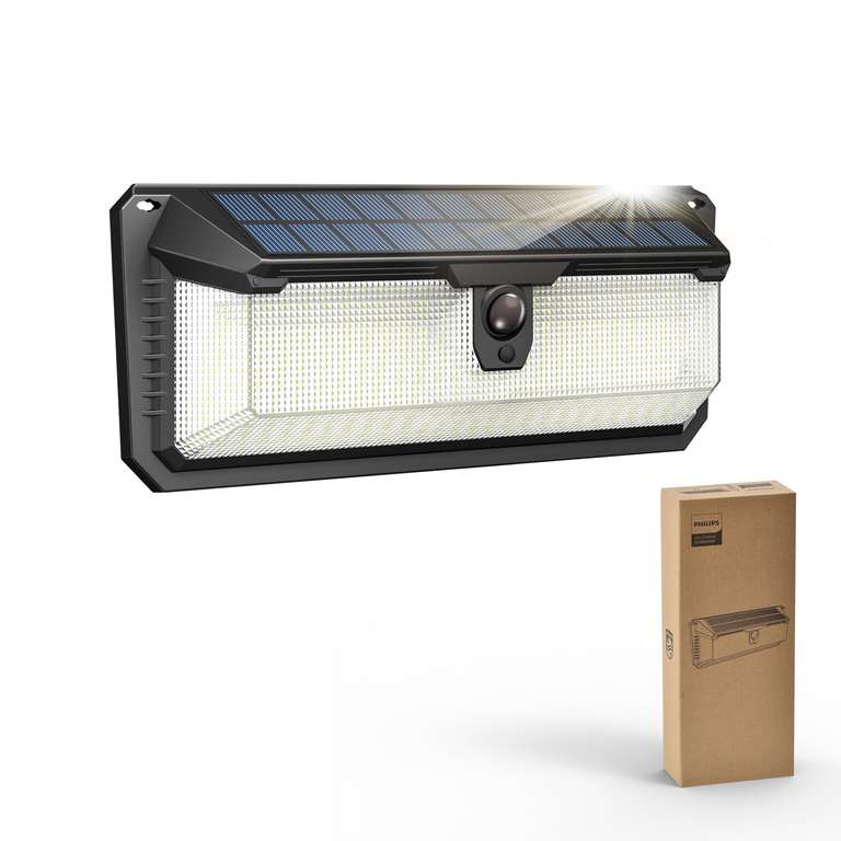 Philips Motion Sensor Outdoor, 258 LEDs Solar Powered Security Light, 3 Lighting Modes, Waterproof (2 For £18.98) Sold By Favourline-UK/FBA
