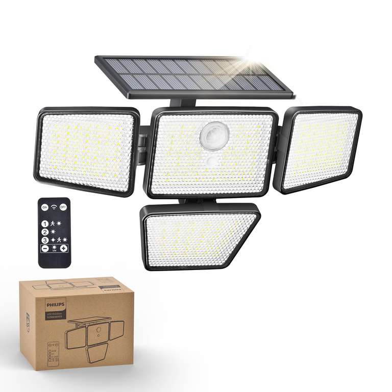 Philips Solar Security Outdoor LED 6500K, Flood w/PIR Motion Sensor, Remote Control w/16ft Cable, (2 Pack £24.99) Sold By Favourline-UK/FBA