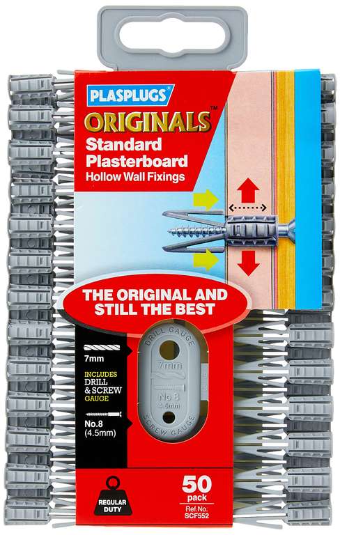 Plasplug SCF552 Plasterboard Fixings Value Pack Includes 50 Fixing