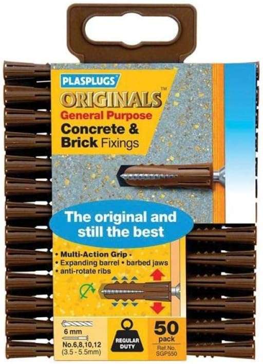 Plasplug SGP550 General Purpose Multifix Fixings Available in Brown or Red Colour (May Vary), 50 Pack