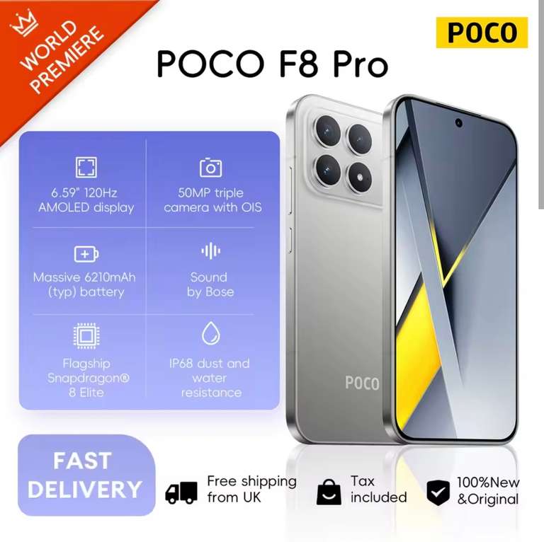 POCO F8 Pro 5G, 12+512GB Global Version w/code and paypal @ Xiaomi Tech World Store [UK stock]