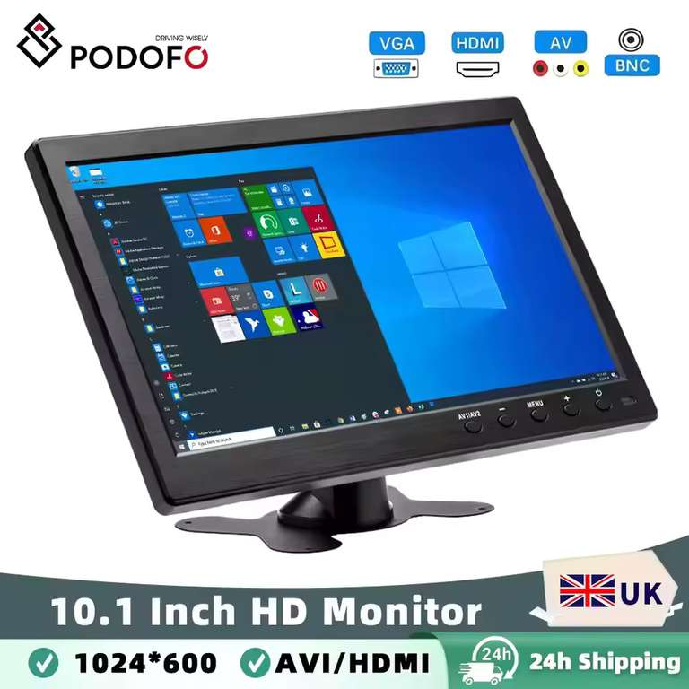 Podofo 10.1" LCD HD Monitor with Speaker HDMI VGA - With Code - Sold by Podofo UK Flagship Store