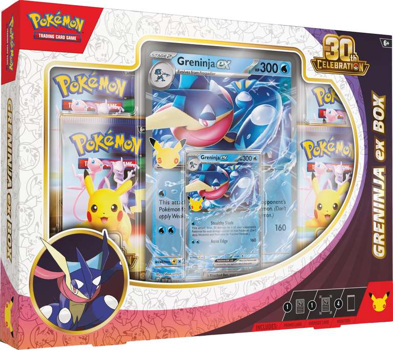 Pokémon TCG: 30th Celebration Tin - Greninja ex (1 Foil Promo Card, 4 Booster Packs) Invite (Selected accoutns)