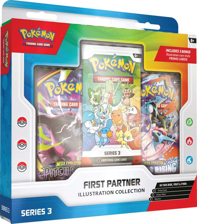 Pokémon TCG: First Partner Illustration Collection—Series 3 (3 Promo Cards, 2 Booster Packs & 1 Sticker Sheet) - Invite Only