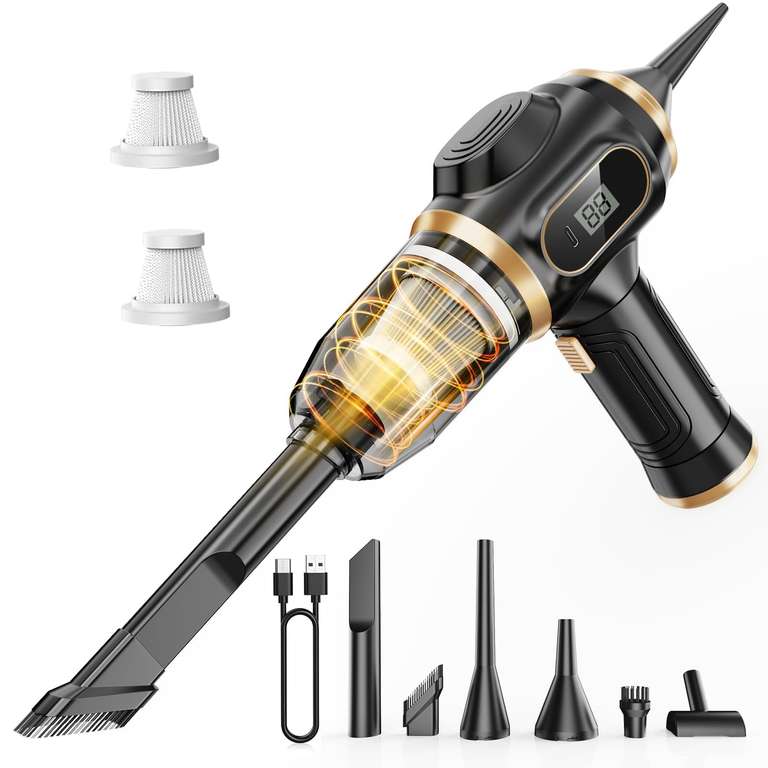 Portable Car Vacuum Cordless Mini Handheld Vacuums Cleaner Rechargeable with LCD Display and Multi-Nozzles - Sold by hangluokeji / FBA