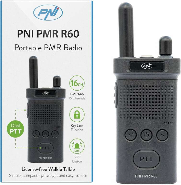 Portable Radio Station PNI PMR R60 446MHz, 0.5W, Scan, Key Lock, SOS, 1200mAh Battery