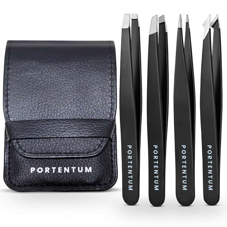 Portentum Professional Stainless Steel Precision Tweezers for Ingrown Hair (4 Pcs)