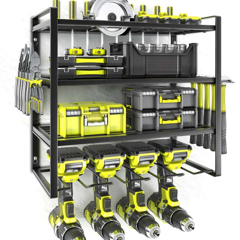 Power Tool Organiser,4 Layer Drill Holders Wall Mount,Heavy Duty Metal Sold by KAFAHOM US / FBA