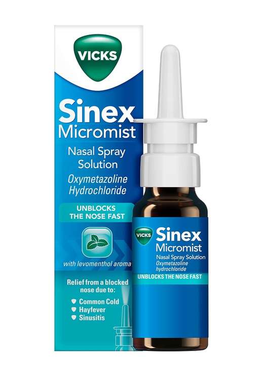 Procter & Gamble Vicks Nasal Spray, Sinex Micromist Decongestant Nose Spray For Blocked Nose With Oxymetazoline