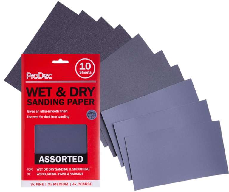 ProDec 10 pack Assorted Grades Wet & Dry Abrasive Sandpaper