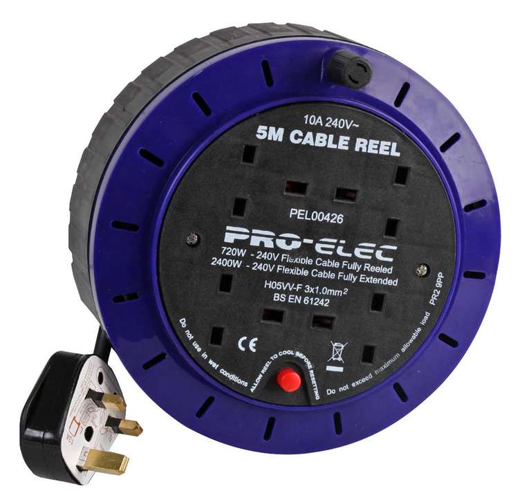 Pro Elec PEL00426 4 Socket Cassette Reel, 10A, 5m