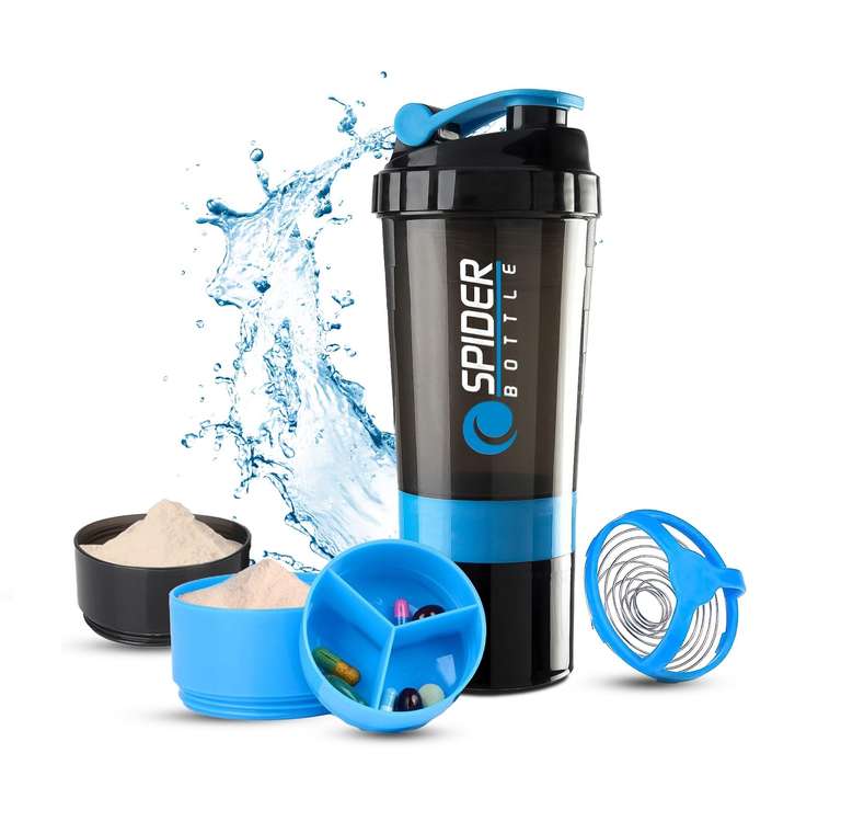 Protein Shaker Bottle 500ml With Extra Compartment - Gym Shaker Bottle For Men & Women - Blue / Green