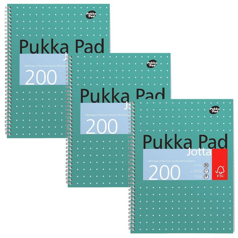 Pukka Pad, A4 Metallic Jotta Book 3 Pack – 21 x 30cm – Wirebound Notebook with 8mm Lines and 80GSM Paper - 200 Pages