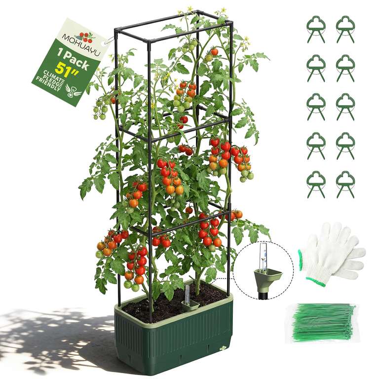 Raised Garden Bed with Trellis, Self Watering System, Height Adjustable Tomato Planter, Elevated Rectangular Planter Box. SB MQHUAYU FBA