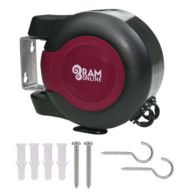 30 Metre Outdoor Retractable Reel Clothes Lines with Twin Cable - Wall Mounted Heavy Duty, 2 x 15m Lines