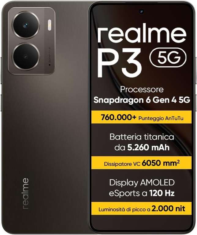 realme P3 5G Smartphone 12GB 512 GB, Snapdragon 6 Gen 4 5G 5260mAh 45W 120Hz AMOLED Sold By Amazon EU